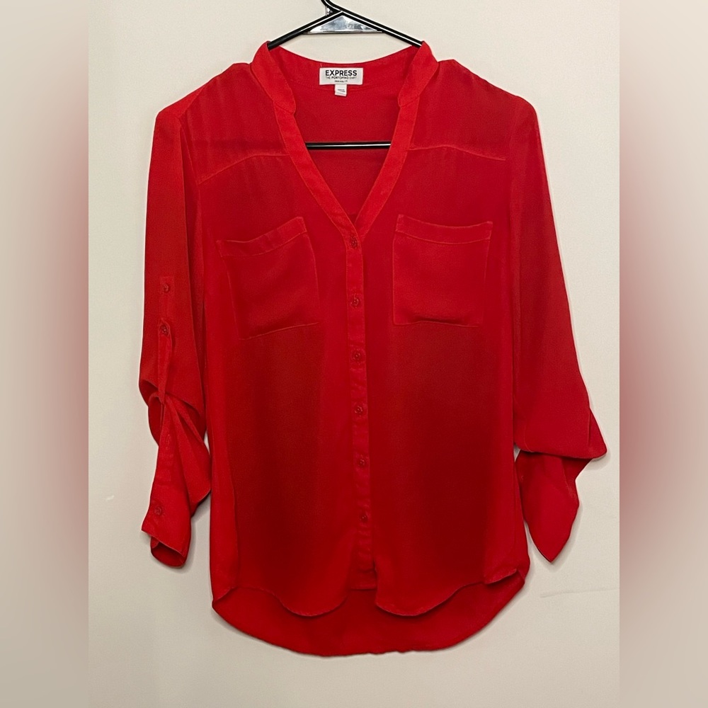 Express Cherry Red Portofino Blouse Shirt Size XS
